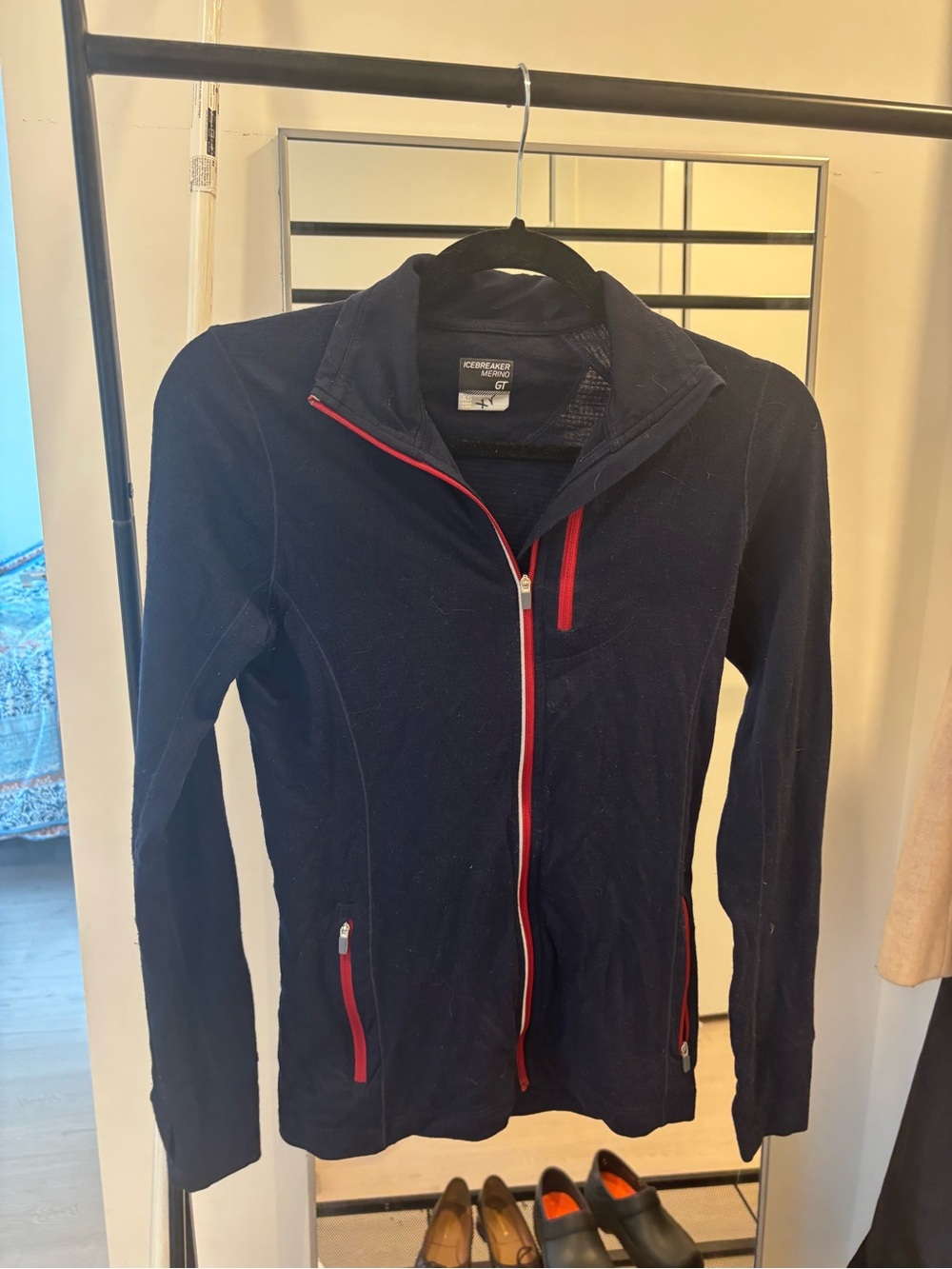 Icebreaker GT Merino Wool Women’s Navy Zip-Up Jacket with Red Trim